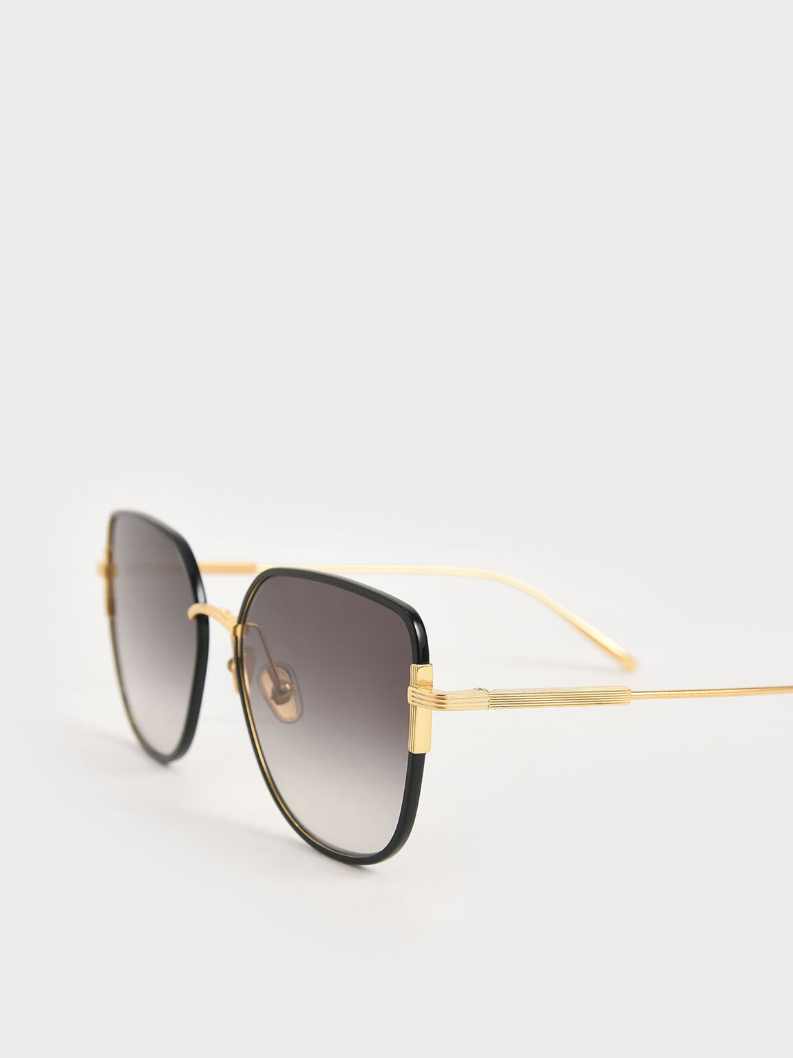Panelled Temples Butterfly Sunglasses, Black, hi-res