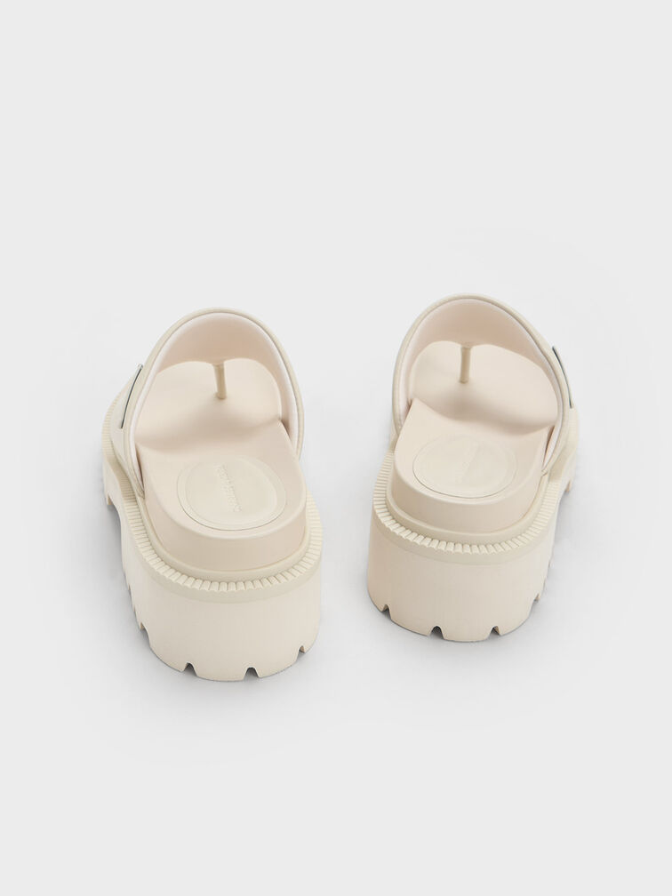 Chalk Padded Ridged-Sole Thong Sandals - CHARLES & KEITH SG