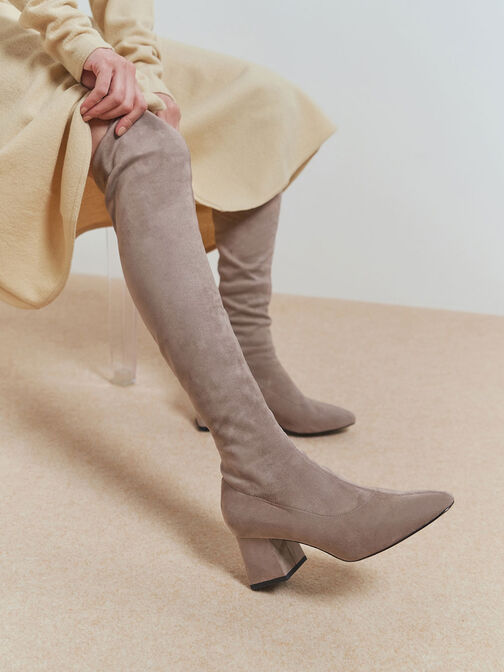 Textured Thigh High Boots, Taupe, hi-res