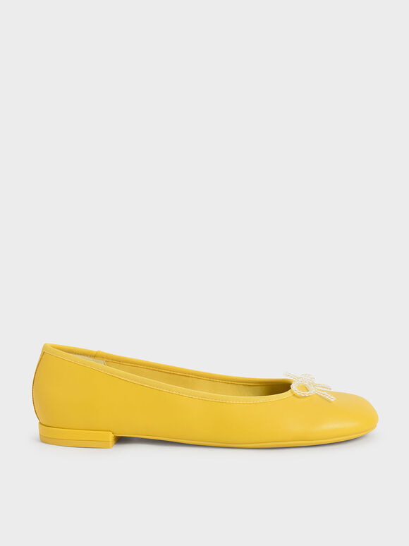 串珠蝴蝶結芭蕾鞋, 黃色, hi-res