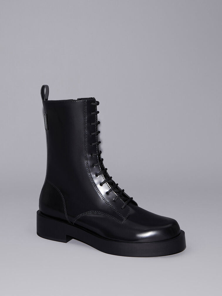 Lace-Up Calf Boots, Black Box, hi-res