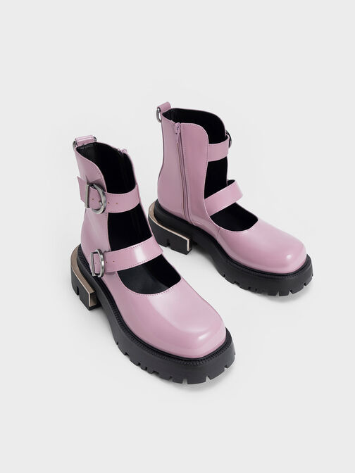 Selma Patent Buckled Chunky Boots, Lilac, hi-res