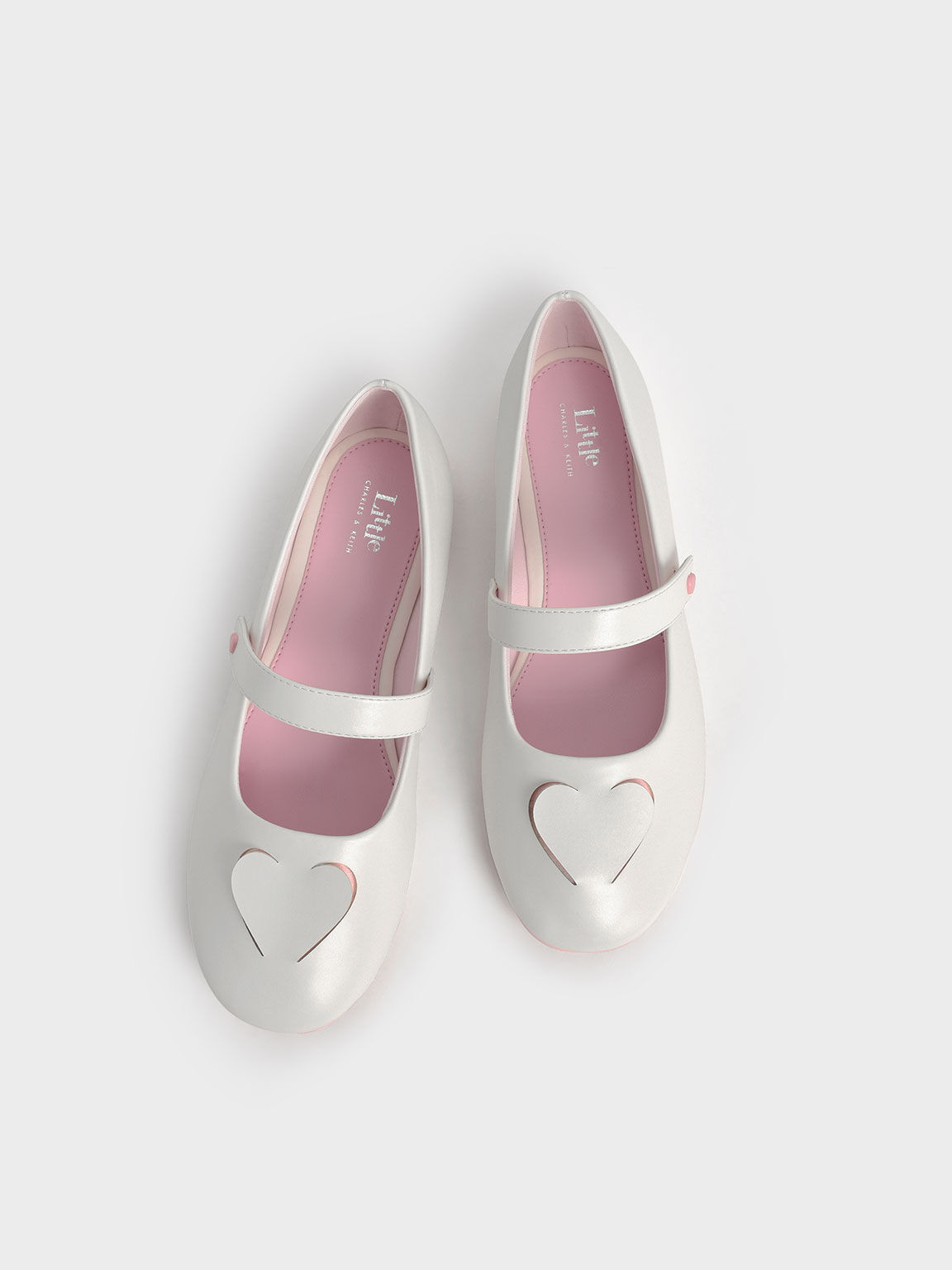 Valentine's Day Collection: Girls' Heart Cut-Out Mary Janes, White, hi-res