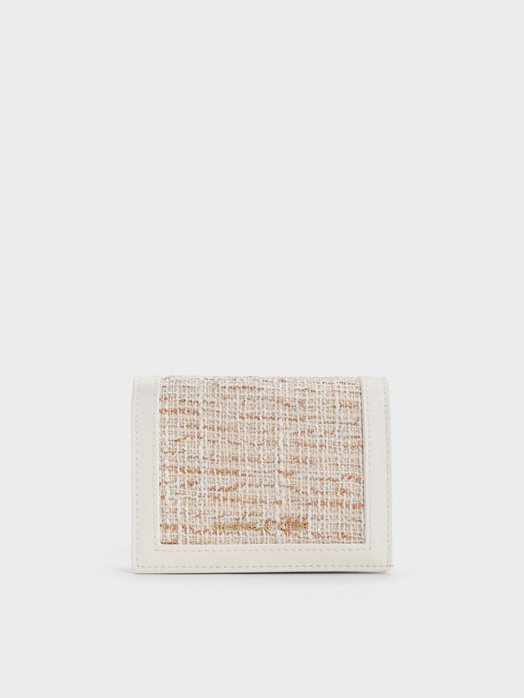 Tweed Snap Button Mini Short Wallet, White, hi-res