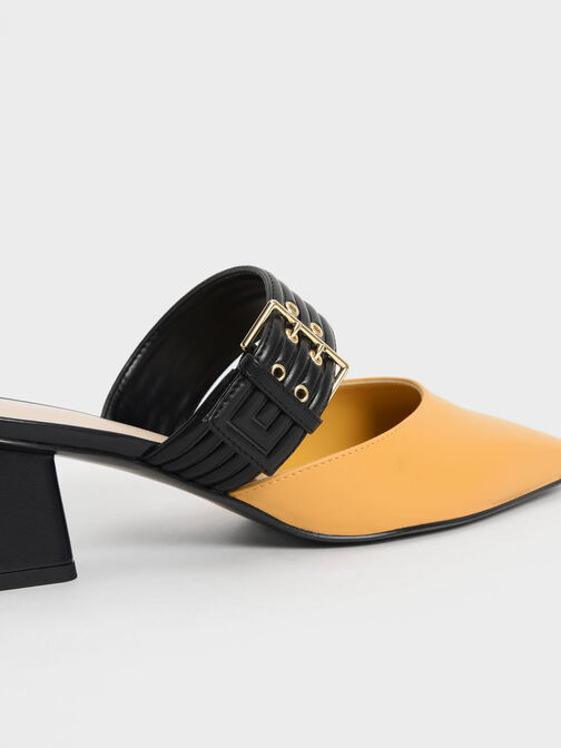 Two-Tone Grommet Strap Mules, Yellow, hi-res