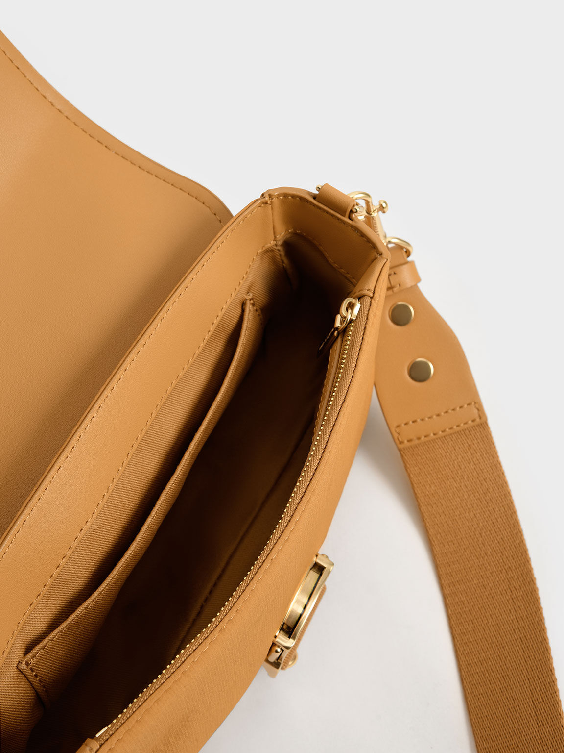 Aspen Metallic Belt Buckle Shoulder Bag, Orange, hi-res