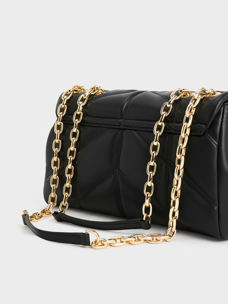 Eudora Chevron Trapeze Bag, Black, hi-res