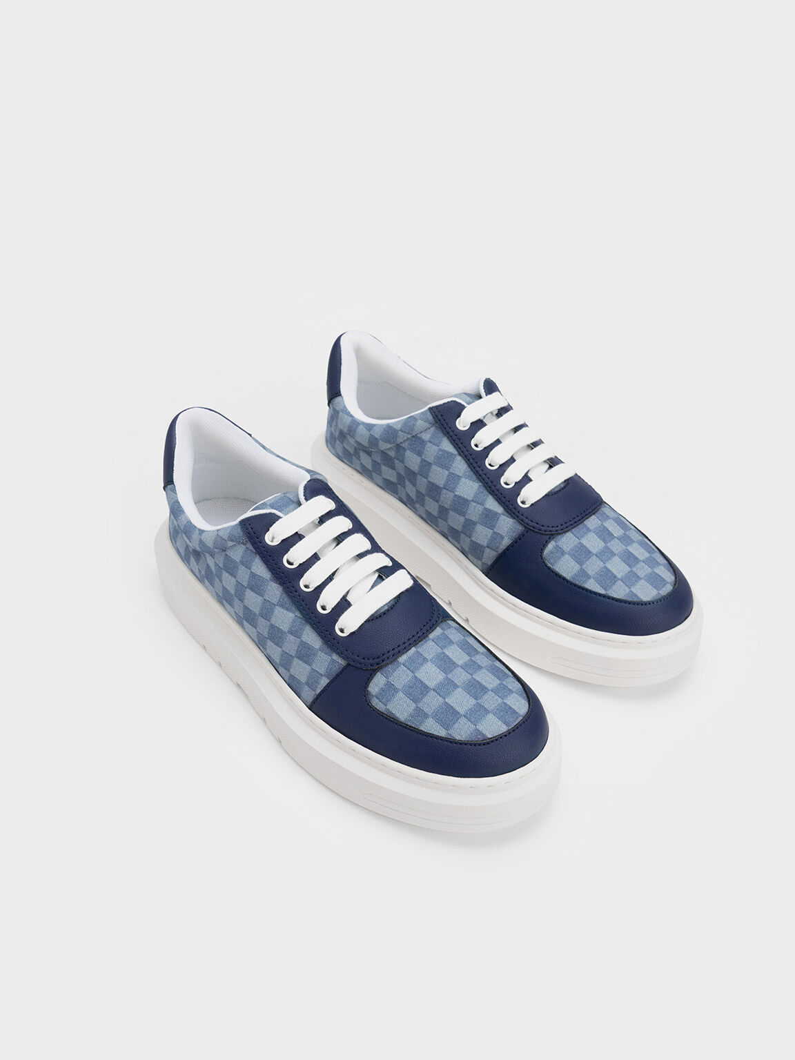 Stevie Denim Checkered Sneakers, Blue, hi-res