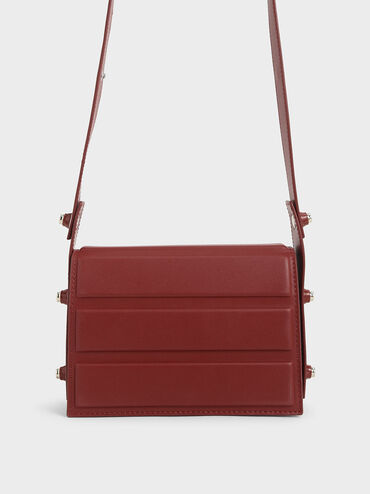 Eyelet-Embellished Top Handle Bag, Red, hi-res