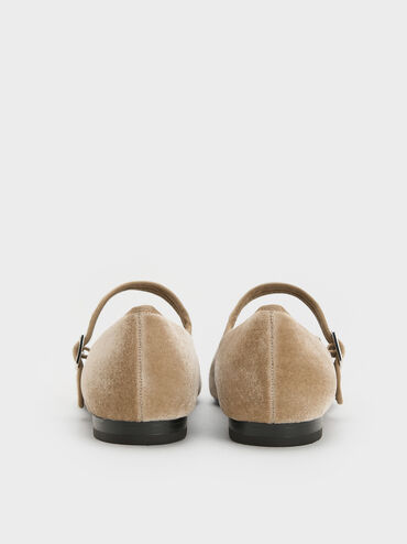 Carmel Velvet Buckled Mary Jane Flats, Beige, hi-res