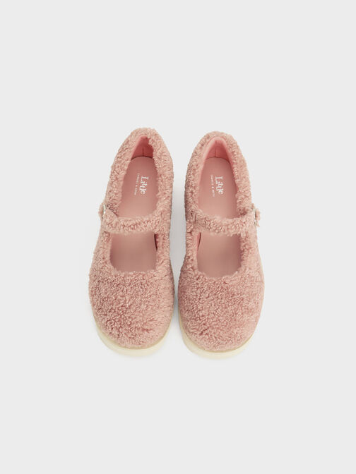 Girls' Furry Platform Mary Janes, Pink, hi-res