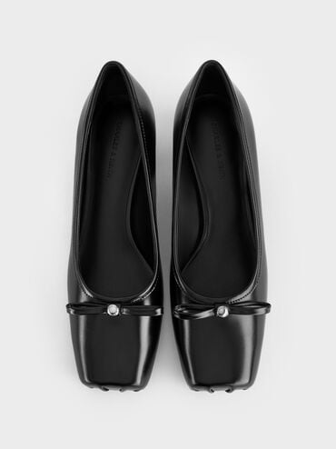 Bow Metallic-Accent Square-Toe Block-Heel Pumps, Black, hi-res