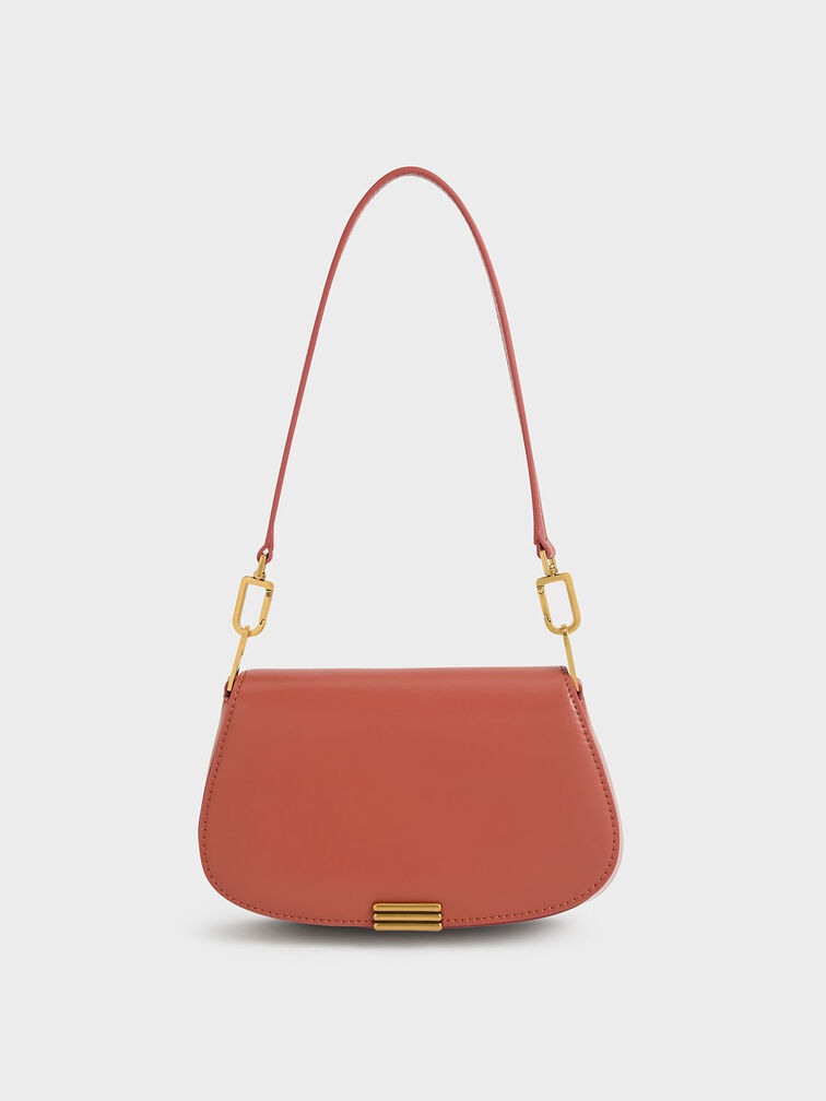 Linear Metallic Accent Small Shoulder Bag, Brick, hi-res