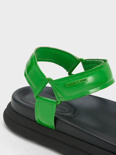 Sandalias deportivas con tiras de charol, Verde, hi-res