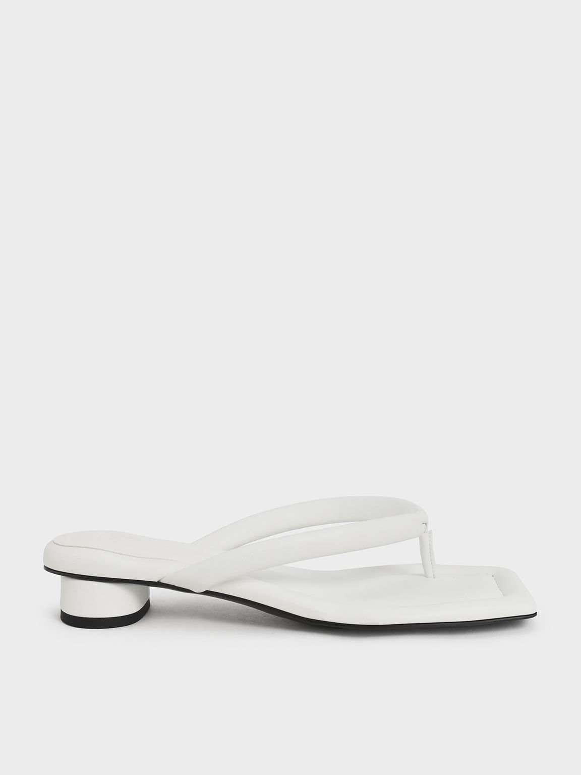 Asymmetric-Toe Puffy Thong Sandals, White, hi-res