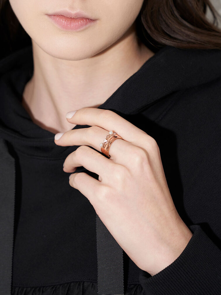 Pearl & Crystal-Embellished Wide-Band Ring, Rose Gold, hi-res