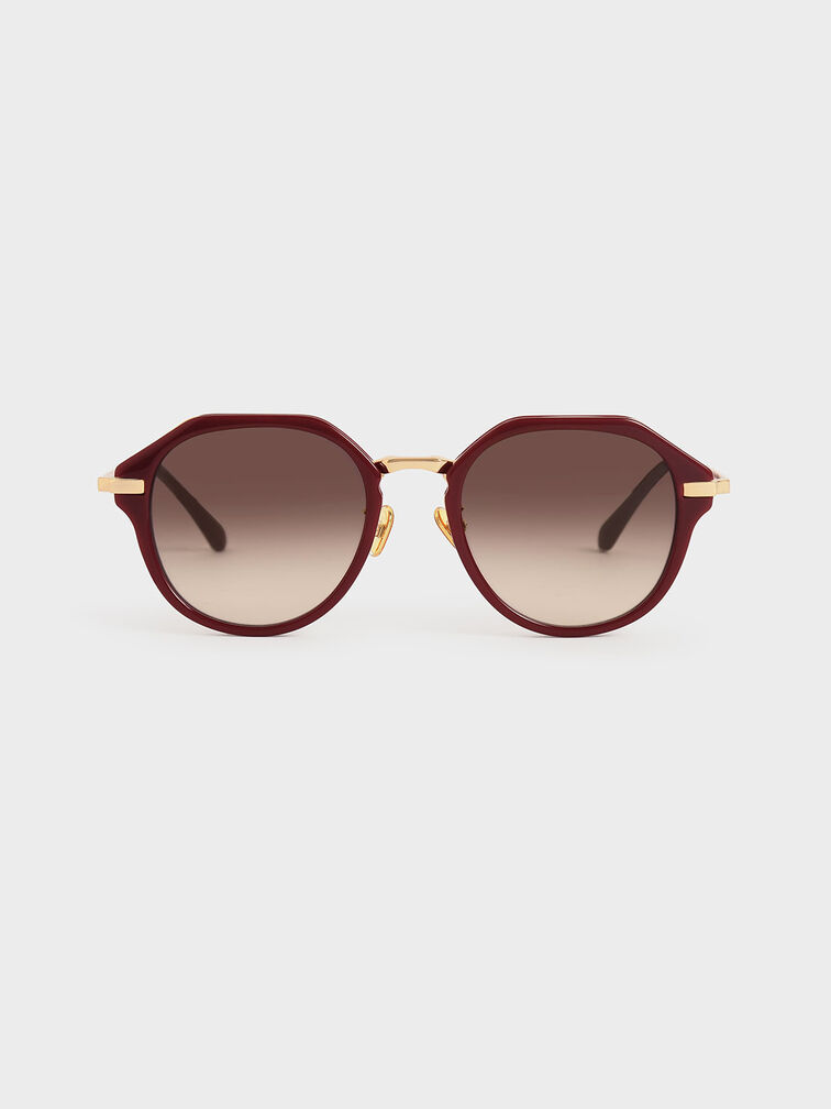 Geometric Sunglasses, Burgundy, hi-res