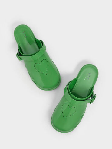 兒童愛心漆皮穆勒鞋, 綠色, hi-res