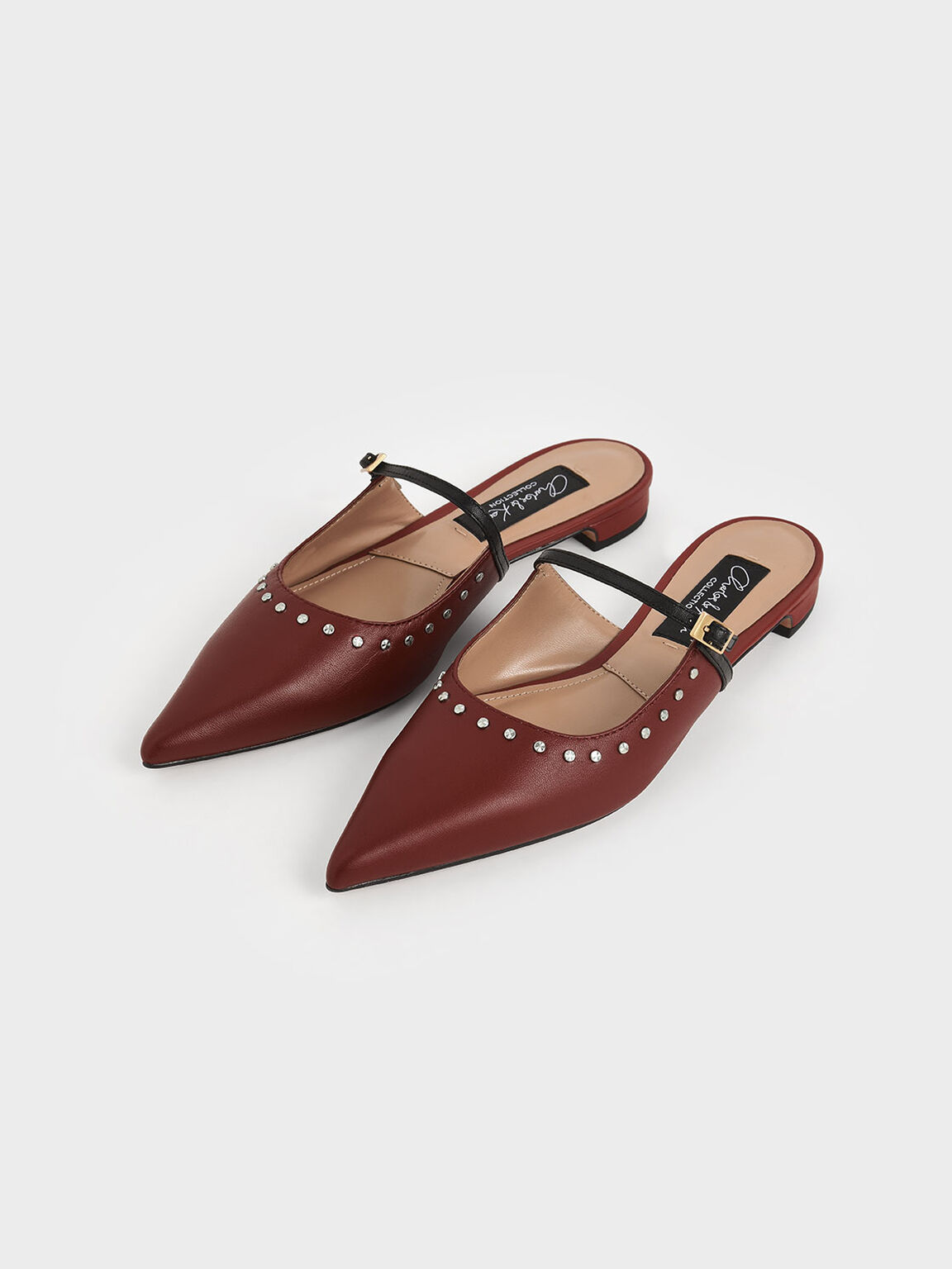 Studded Leather Mules, Brick, hi-res