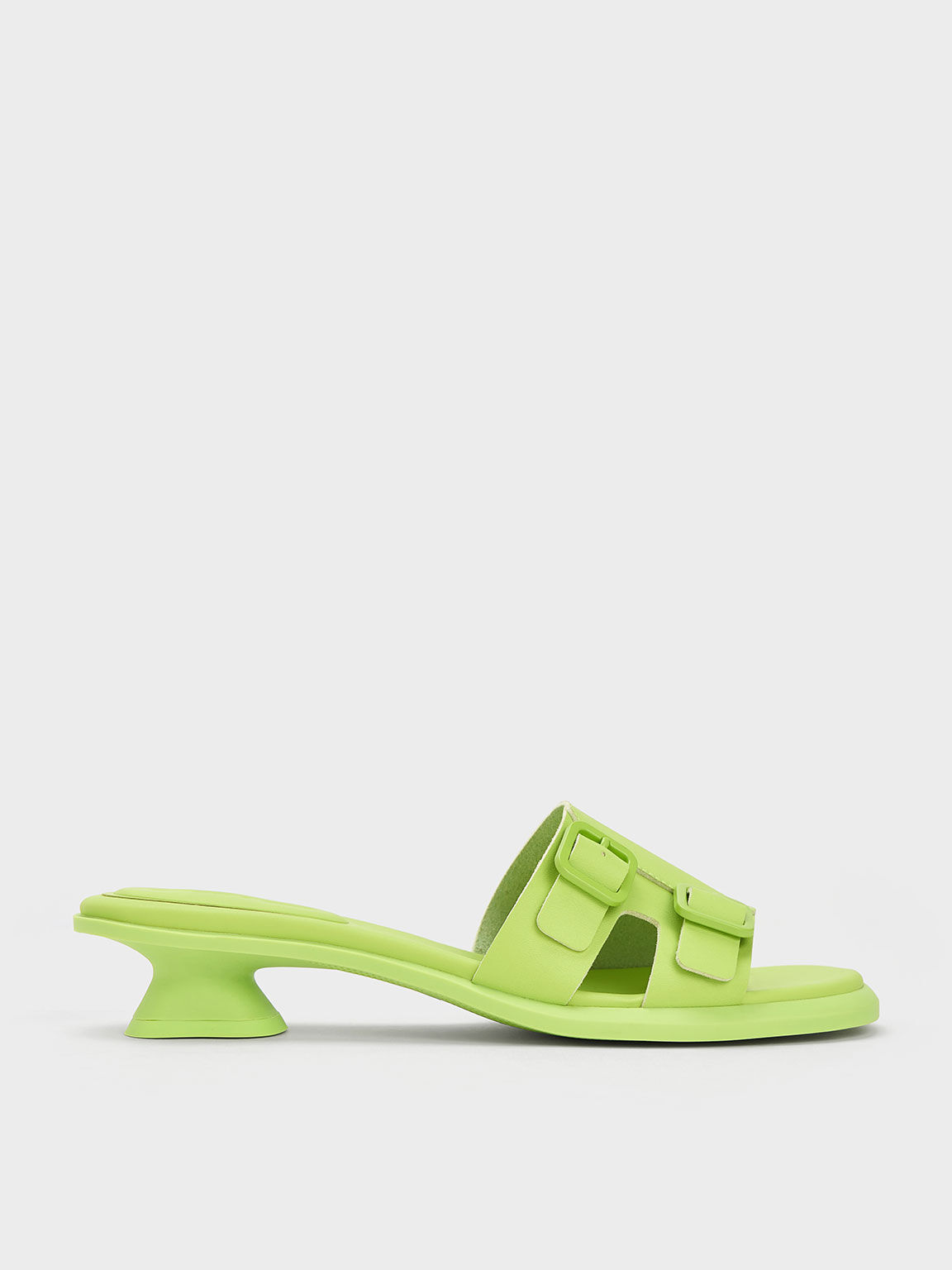 Double Buckle Sculptural Mules - Lime