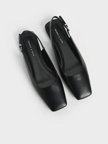 Square Toe Slingback Ballerina Flats, Black, hi-res