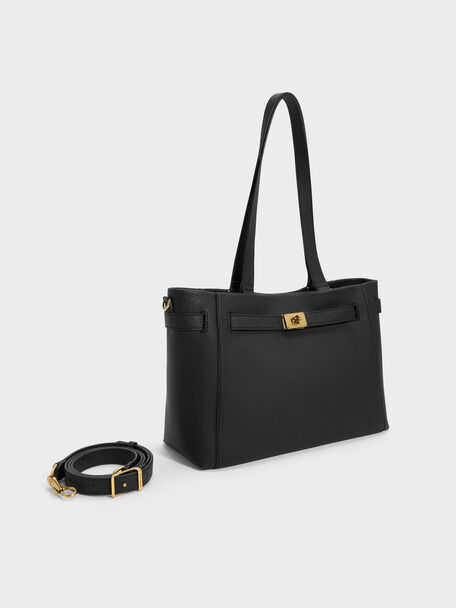 Dinora Belted Tote Bag, Noir, hi-res