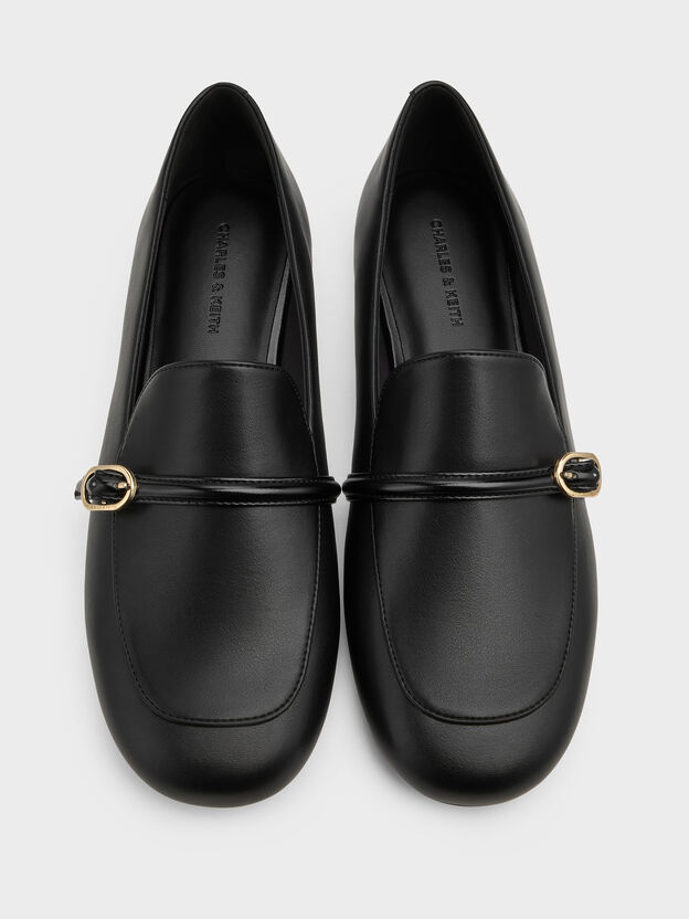 Buckle-Strap Loafers, Black, hi-res