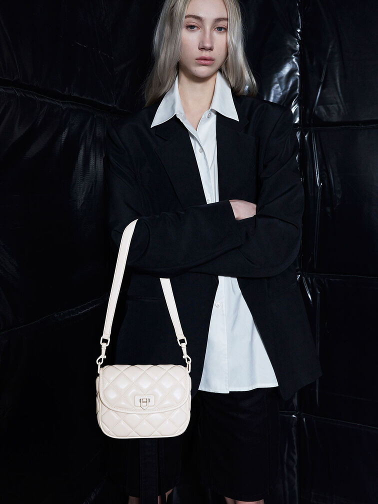 Cream Cressida Quilted Crossbody Bag CHARLES & KEITH SG