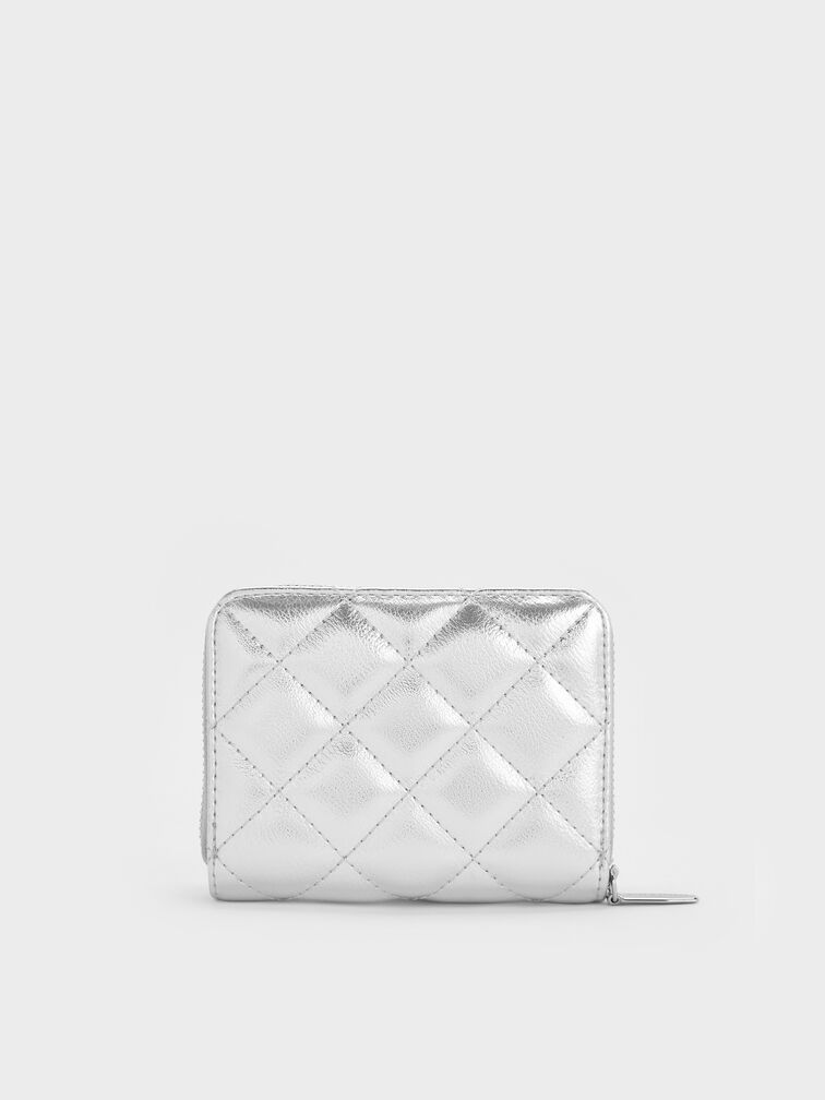 Alva Metallic Quilted Zip-Around Wallet, Silver, hi-res