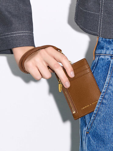 Twilia Side-Zip Card Holder, Chocolate, hi-res