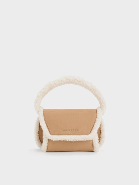 Mini Cassiopeia Fur-Trim Bag, Camel, hi-res