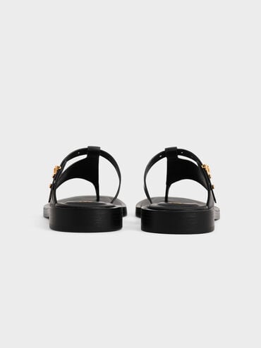 真皮T字夾腳涼鞋, 黑色, hi-res