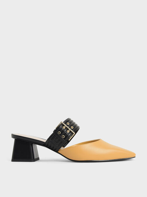 Two-Tone Grommet Strap Mules, Yellow, hi-res