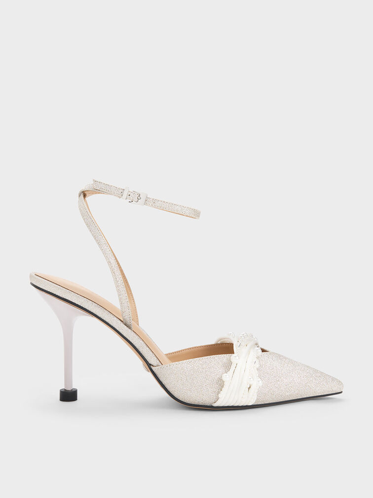 Charles & Keith, Shoes, Charles Keith Colorful Tweed Heels With White  Ankle Strap