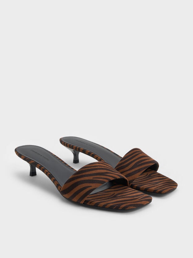 Susie Zebra-Print Kitten-Heel Mules, Animal Print Natural, hi-res