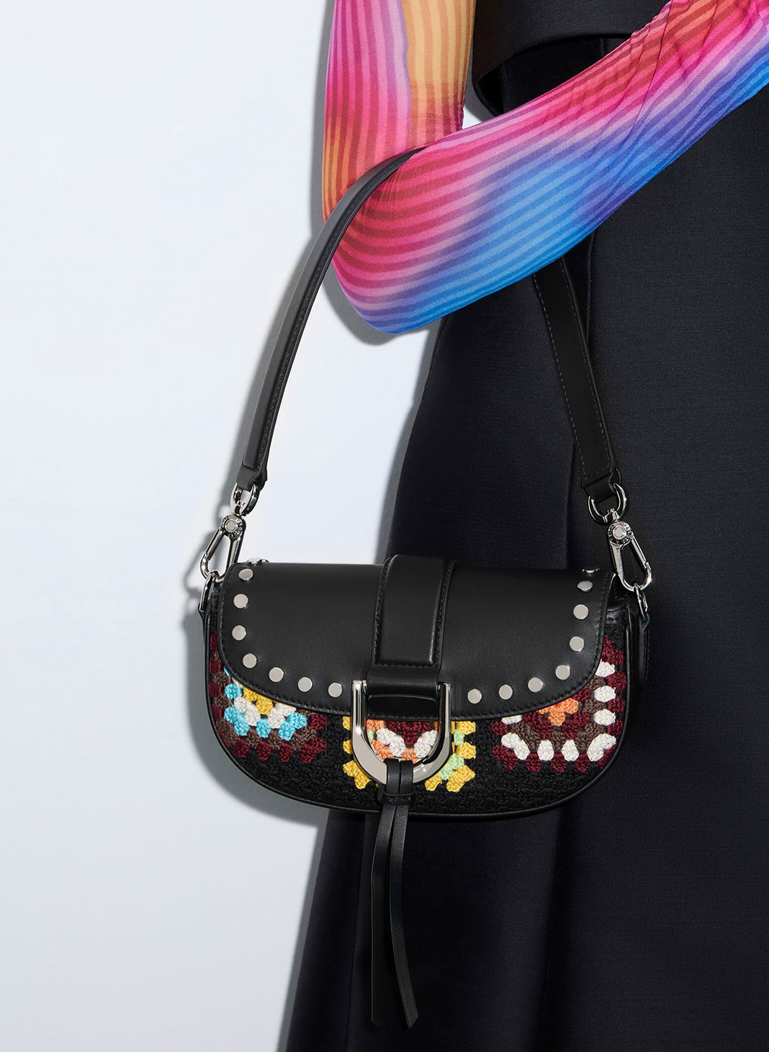 Multicoloured Gabine Floral Crochet Leather Shoulder Bag - CHARLES ...