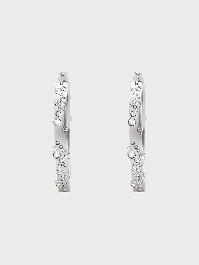 Reverie Crystal Large Hoop Earrings, Silver, hi-res