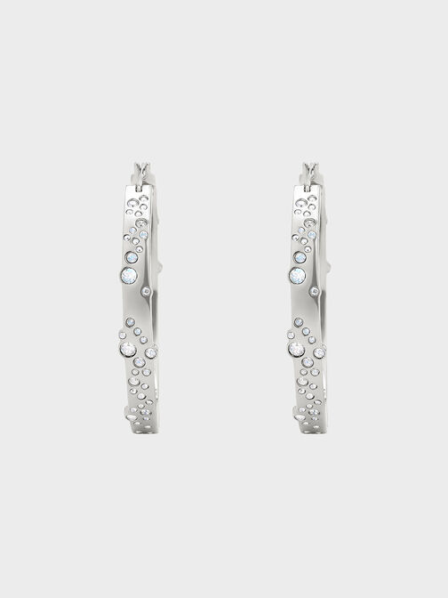 Reverie Crystal Large Hoop Earrings, Silver, hi-res