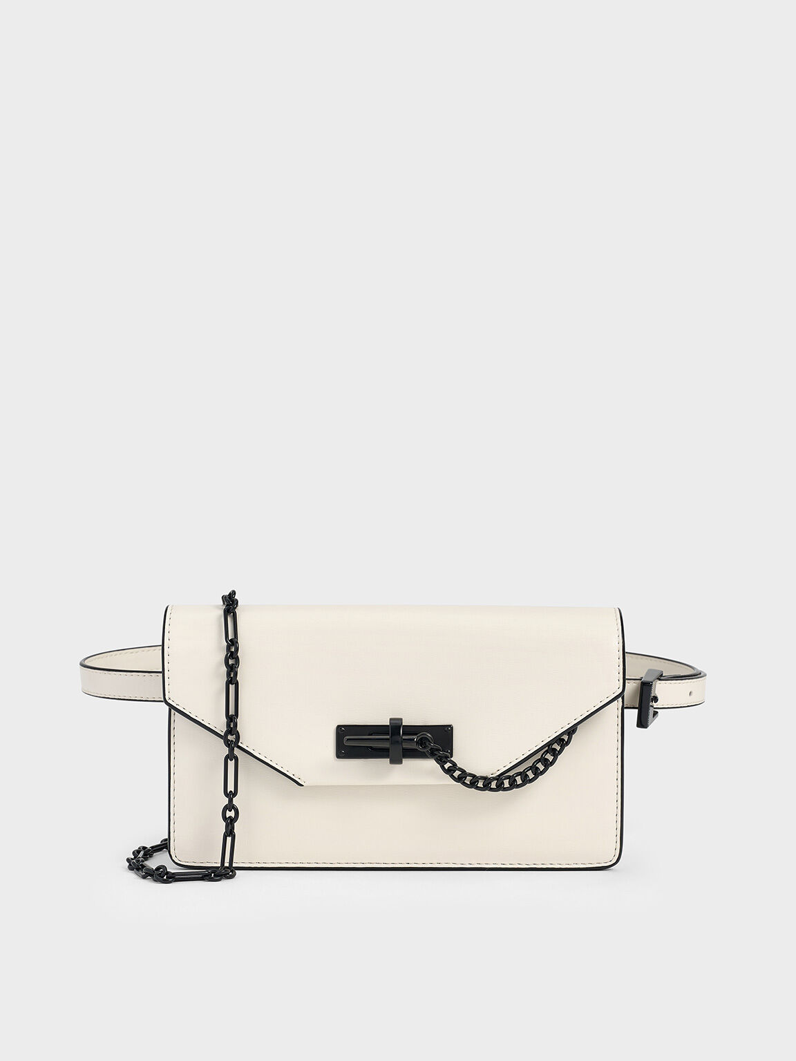 Samantha Envelope Chain Embellished Crossbody Bag Cream