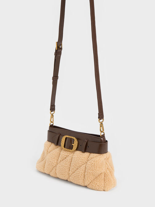 Avis Quilted-Fur Belted Shoulder Bag, Multi, hi-res