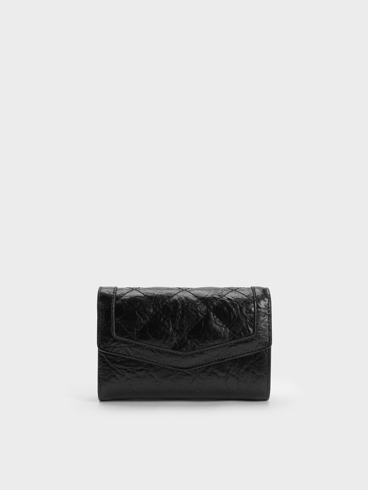 Black Arley Wrinkled Quilted Wallet - CHARLES & KEITH US