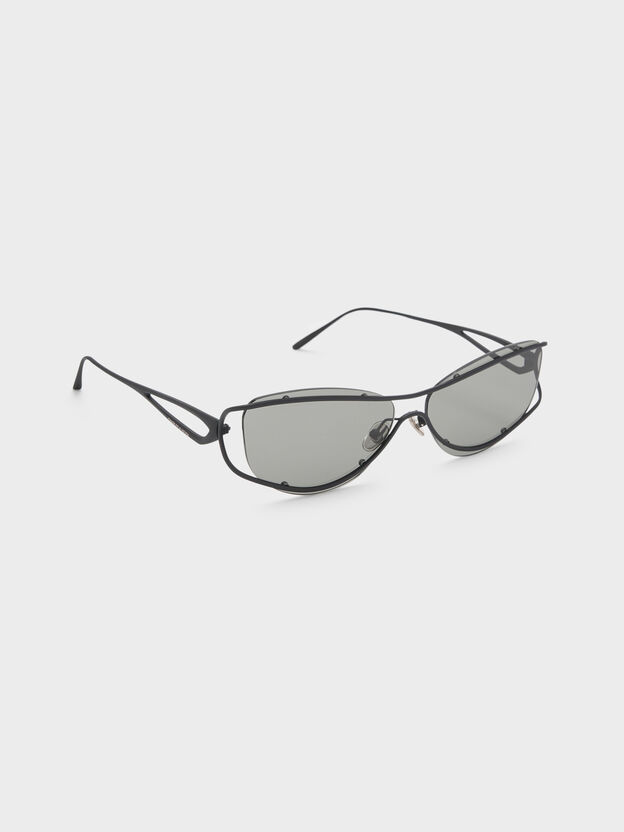 Ainsley Geometric Sunglasses, Jet Black, hi-res