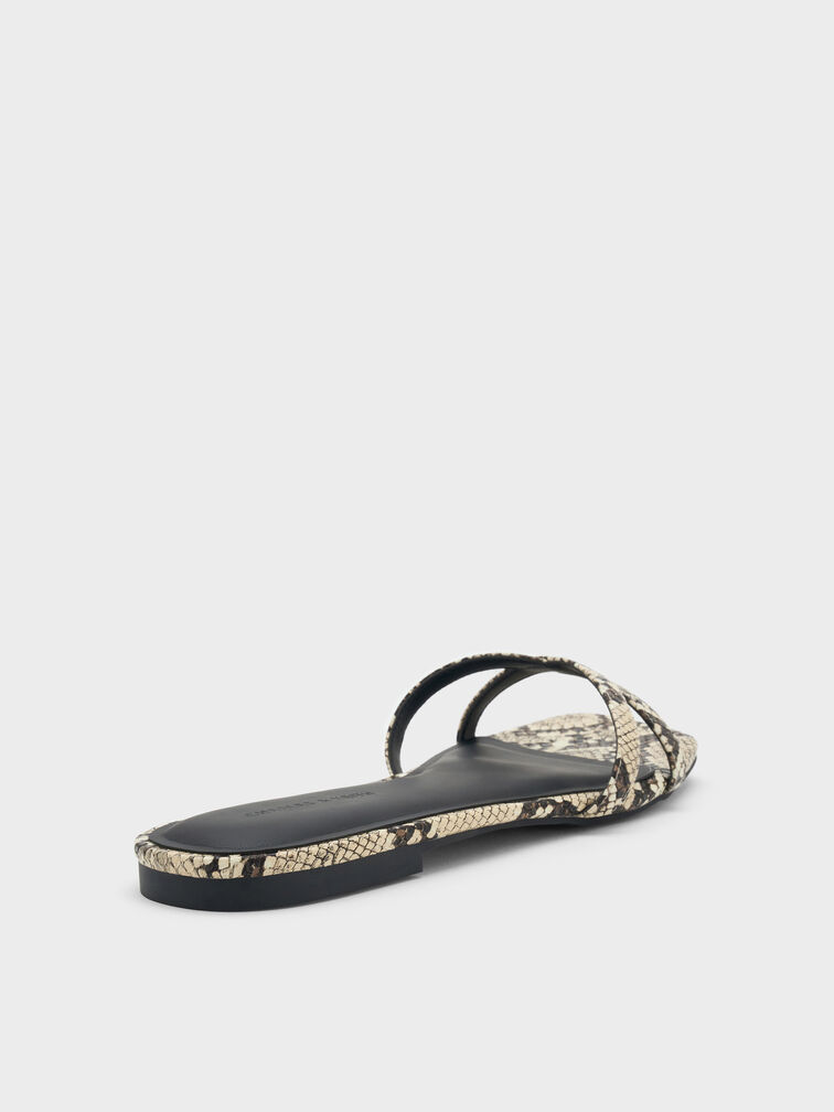 Snake-Print Crossover Slide Sandals, Animal Print Natural, hi-res