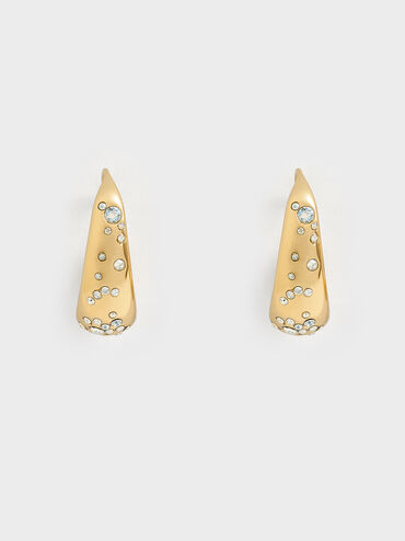 Reverie Crystal Teardrop Hoop Earrings, Gold, hi-res