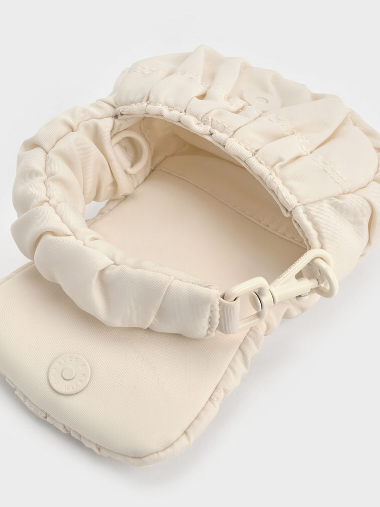 Klio Nylon Ruched Micro Bag Charm, Cream, hi-res