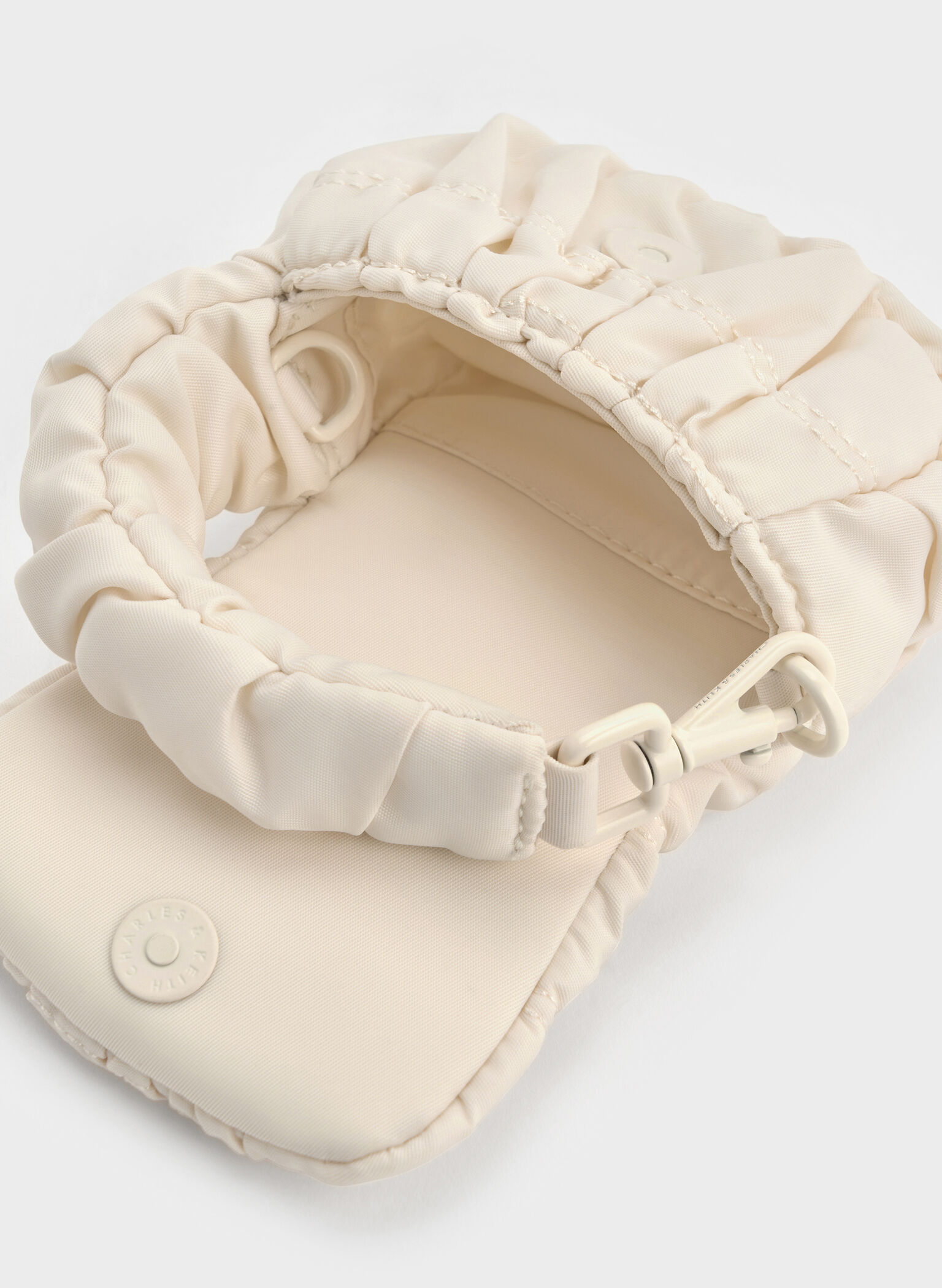 Klio Nylon Ruched Micro Bag Charm, Cream, hi-res