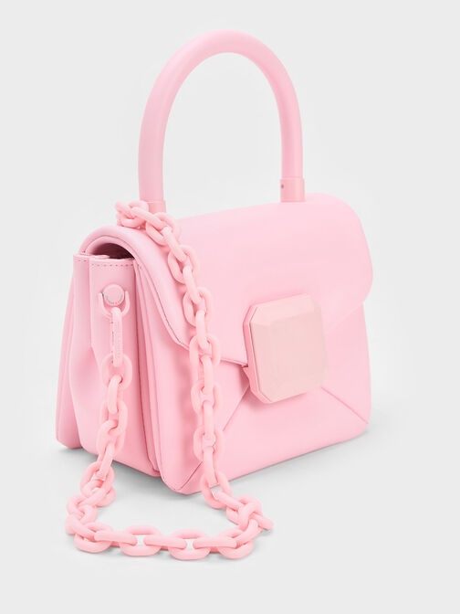 方釦信封手提包, 淺粉色, hi-res