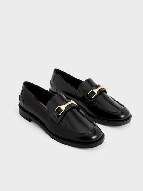 Metallic-Accent Loafers, Black Box, hi-res