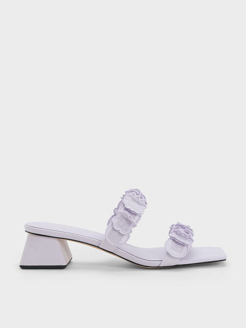 Ruffled Cotton Heeled Mules, Lilac, hi-res