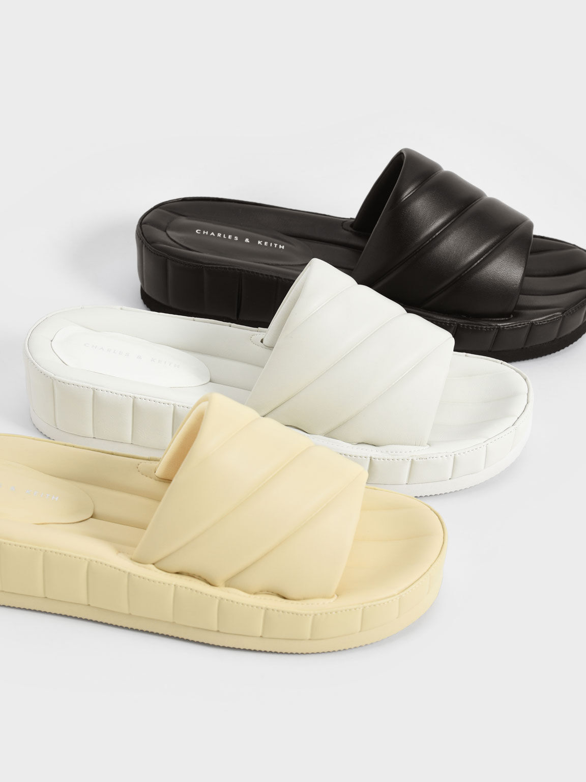 Puffy Flatform Slide Sandals, Yellow, hi-res